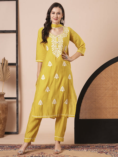 Yellow Viscose Chanderi Pant Suit Acy2975