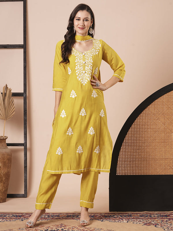 Yellow Viscose Chanderi Pant Suit Acy2975