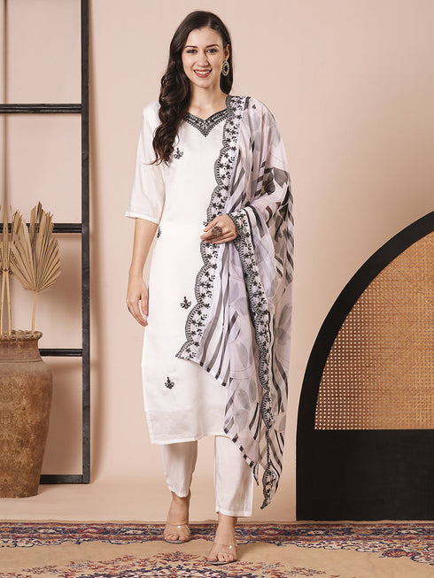 White Pv Chanderi Pant Suit Acy2976