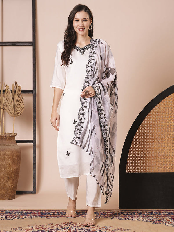 White Pv Chanderi Pant Suit Acy2976