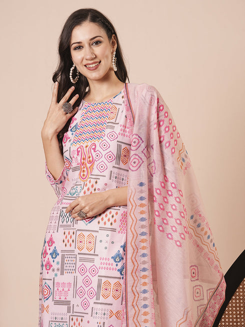 Pink Cotton Pant Suit Acy2978 Back View