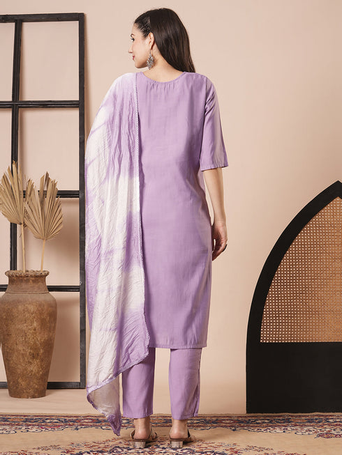 Purple Pv Chanderi Pant Suit Acy2981 Closure View