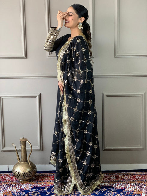 Black Georgette Anarkali Suit Acy3044 Closure View