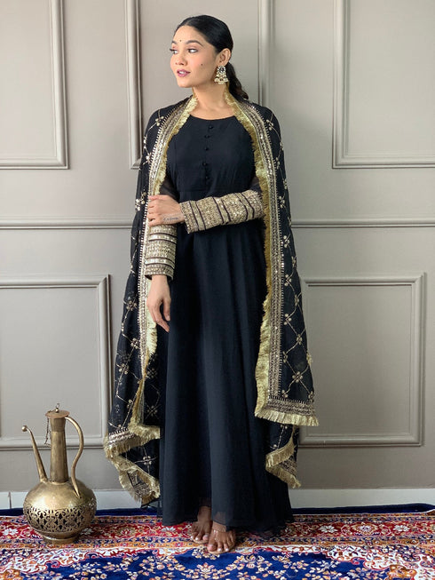 Black Georgette Anarkali Suit Acy3044