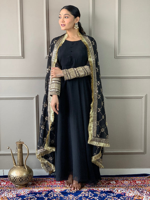 Black Georgette Anarkali Suit Acy3044
