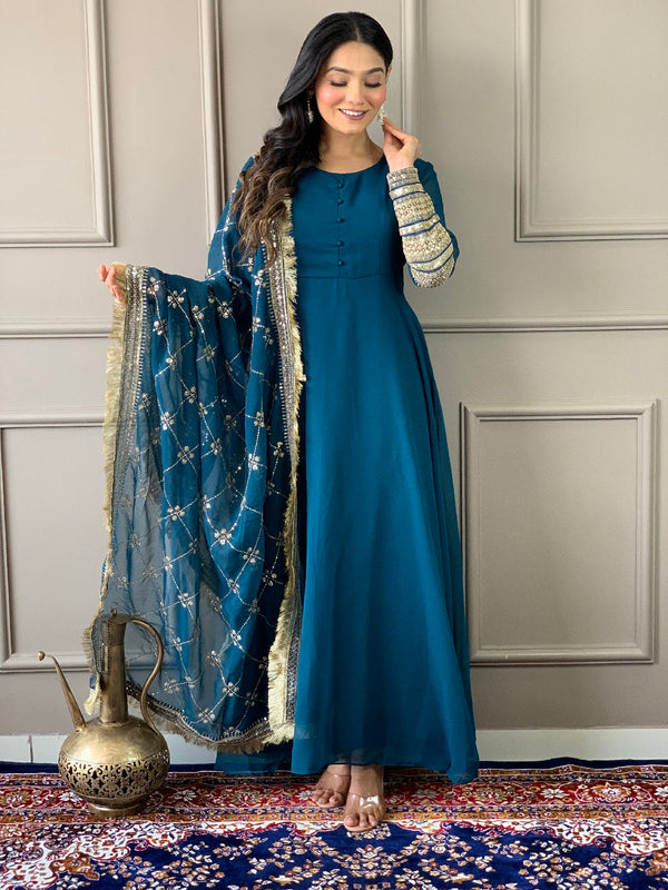 Teal Georgette Anarkali Suit Acy3047