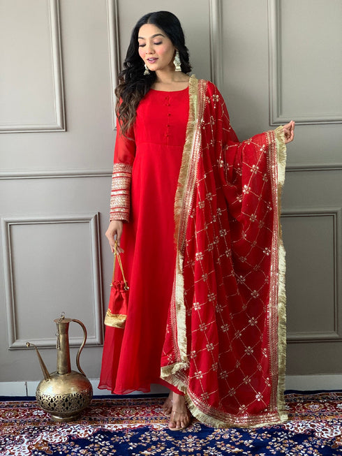 Red Georgette Anarkali Suit Acy3048