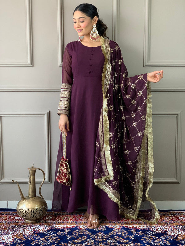 Wine Georgette Anarkali Suit Acy3049
