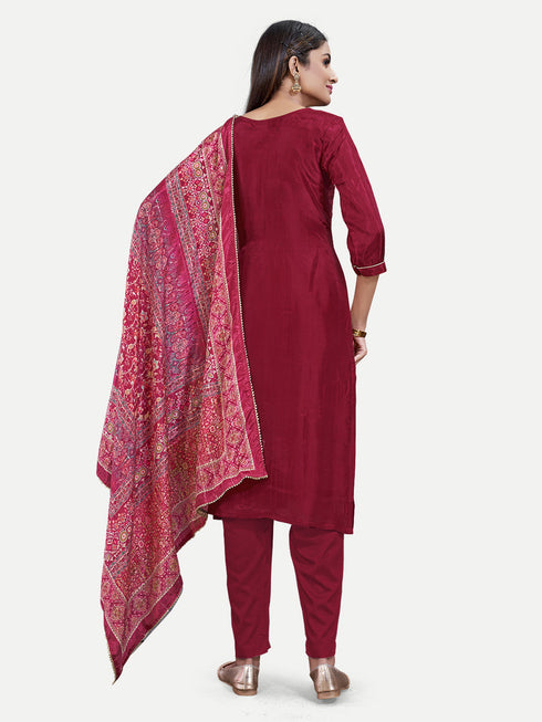 Maroon Upada Silk Salwar Suit Acy6875 Closure View