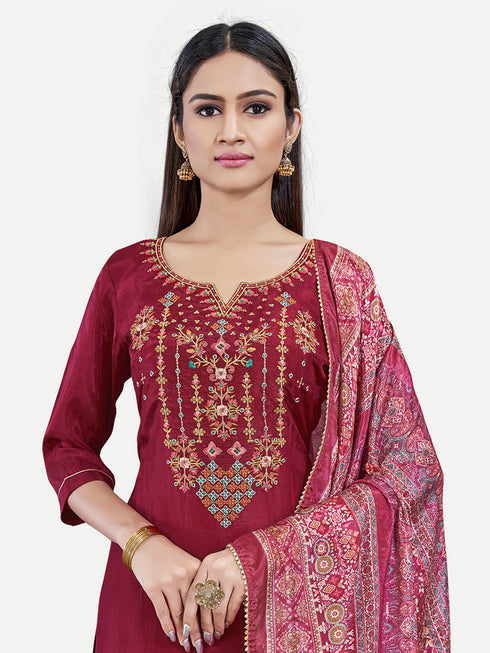 Maroon Upada Silk Salwar Suit Acy6875 Back View