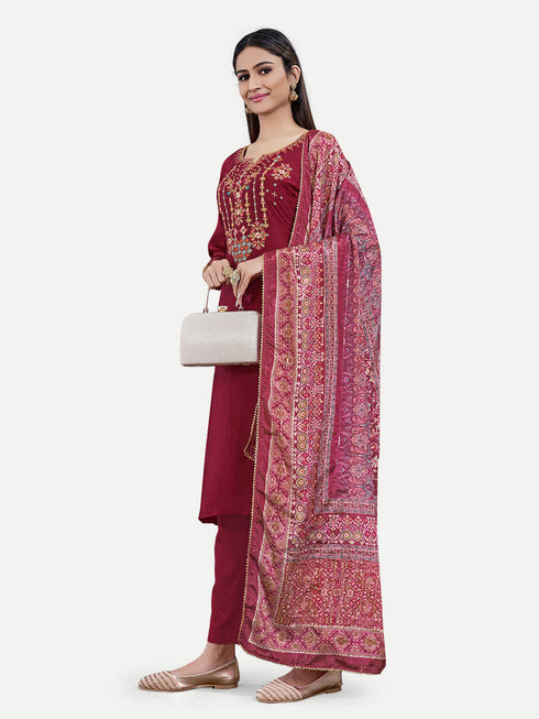 Maroon Upada Silk Salwar Suit Acy6875 Salwar Kameez