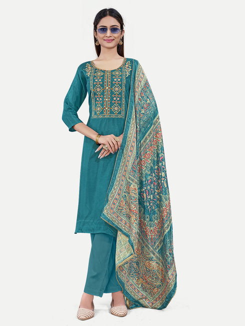 Teal Upada Silk Salwar Suit Acy6877 Salwar Kameez