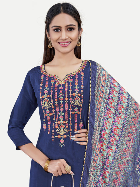 Nevy Blue Upada Silk Salwar Suit Acy6878 Back View