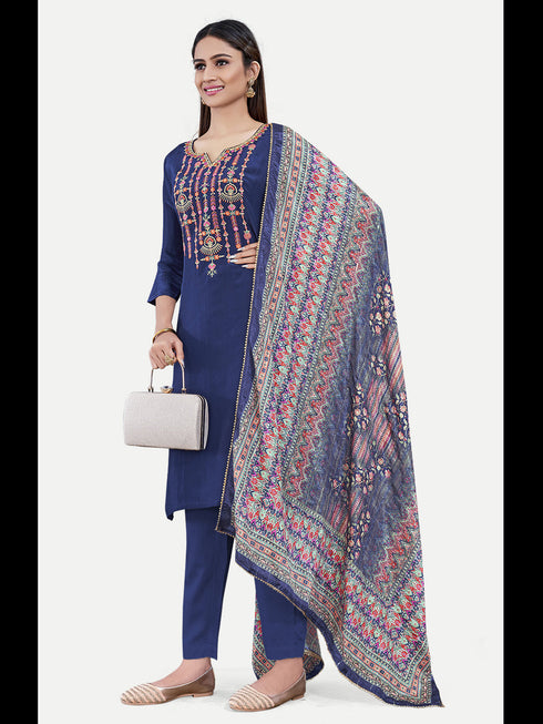 Nevy Blue Upada Silk Salwar Suit Acy6878 Salwar Kameez