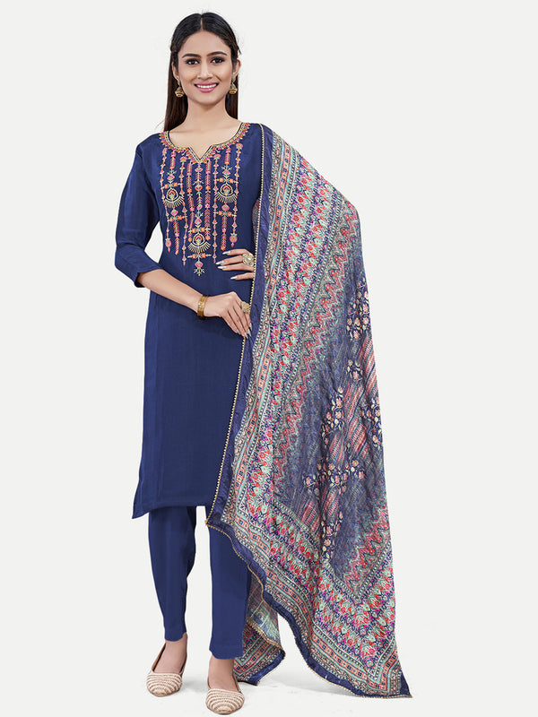 Nevy Blue Upada Silk Salwar Suit Acy6878