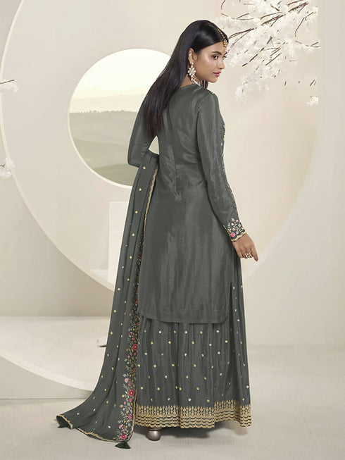 Green Chinon Sharara Suit Acy6894 Closure View