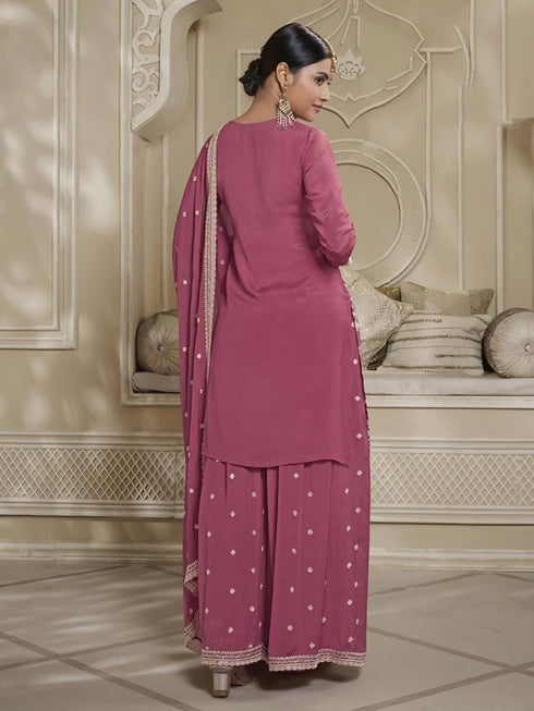 Pink Chinon Sharara Suit Acy6895 Closure View