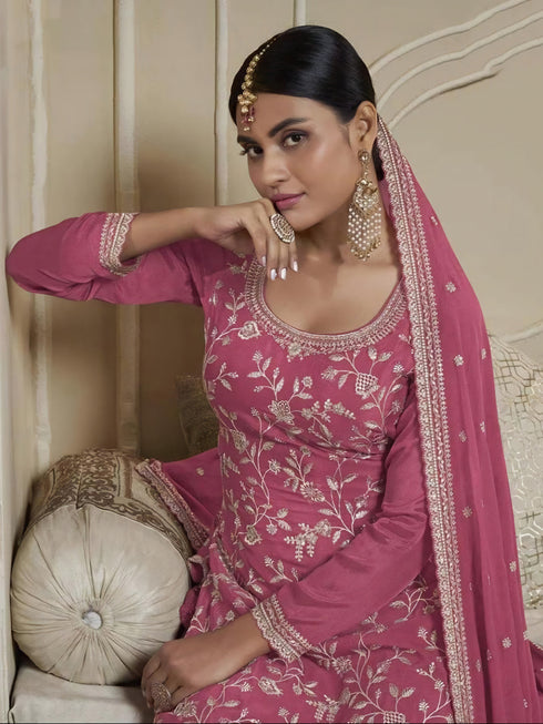 Pink Chinon Sharara Suit Acy6895 Back View