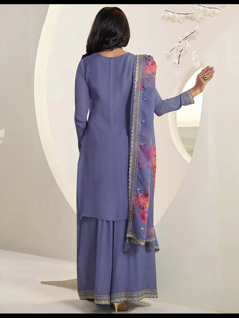 Blue Chinon Sharara Suit Acy6897 Closure View