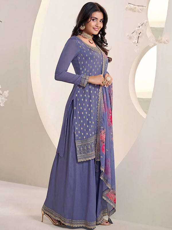 Blue Chinon Sharara Suit Acy6897
