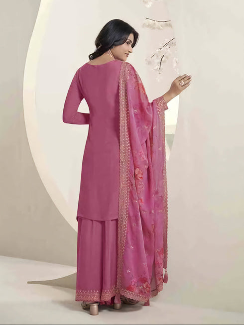 Pink Chinon Sharara Suit Acy6898 Closure View