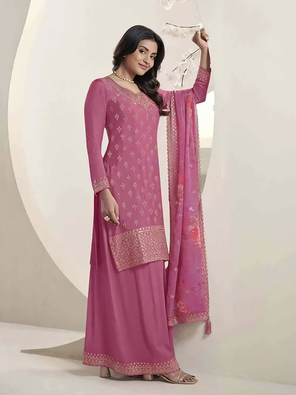 Pink Chinon Sharara Suit Acy6898
