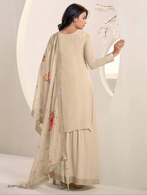 Off White Chinon Sharara Suit Acy6899 Closure View