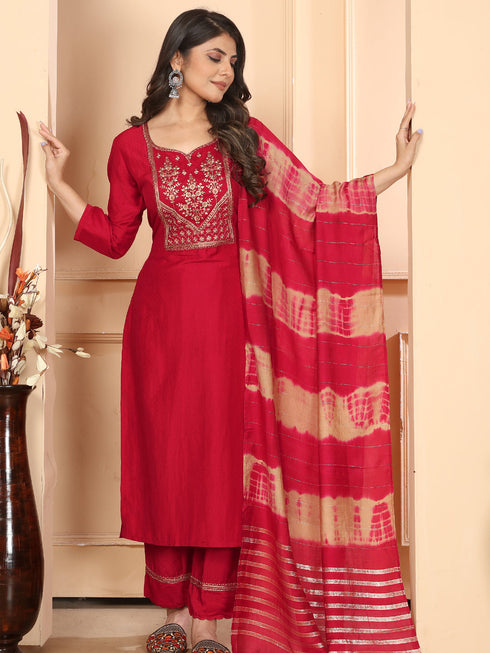 Red Vertical Silk Pant Suit Acy6900 Closure View