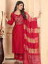 Red Vertical Silk Pant Suit Acy6900 Closure View