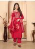 Red Readymade Pant Suit With Designer Sequance Embroidery Work