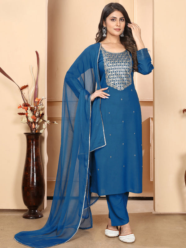 Blue Rayon Pant Suit Acy6901