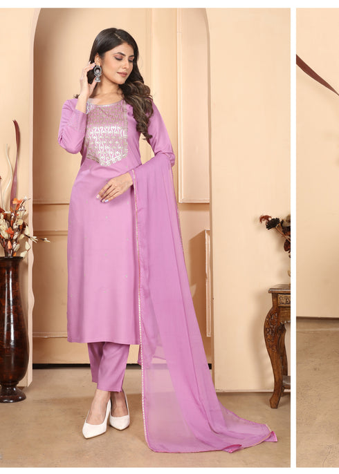 Purple Readymade Pant Suit With Designer Sequance Embroidery Work