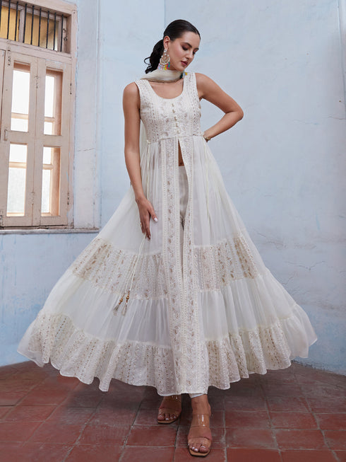 Off White Georgette Pant Suit Acy6908 Closure View