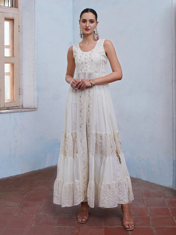 Off White Georgette Pant Suit Acy6908