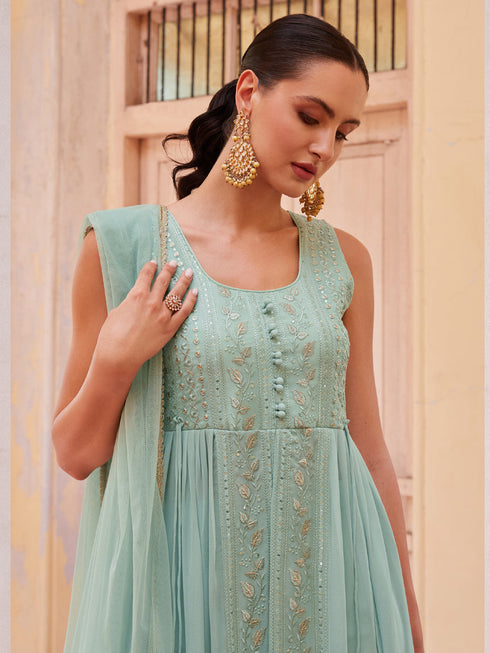 Firozi Georgette Pant Suit Acy6911 Back View