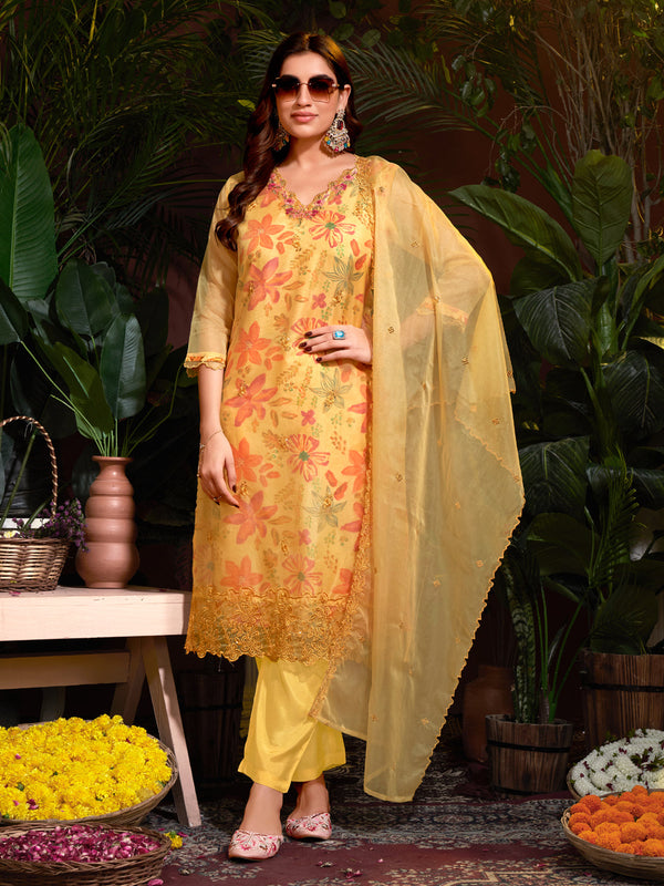 Mustard Organza Pant Suit Acy6926