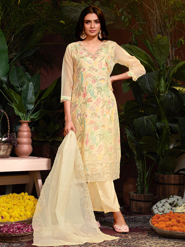 Beige Organza Pant Suit Acy6927
