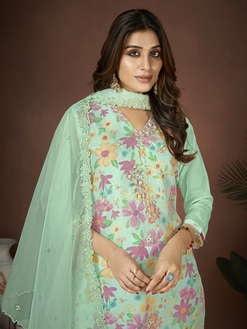 Sea Green Organza Pant Suit Acy6928 Closure View