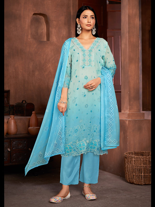 Blue Organza Pant Suit Acy6930
