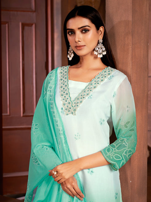 Sea Green Organza Pant Suit Acy6931 Back View