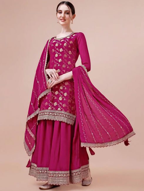 Pink Viscose Chinon Sharara Suit Acy6935