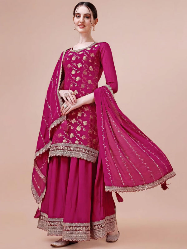 Pink Viscose Chinon Sharara Suit Acy6935