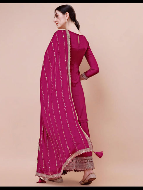 Pink Viscose Chinon Sharara Suit Acy6935 Closure View