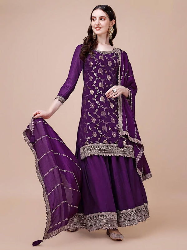 Lavender Viscose Chinon Sharara Suit Acy6937