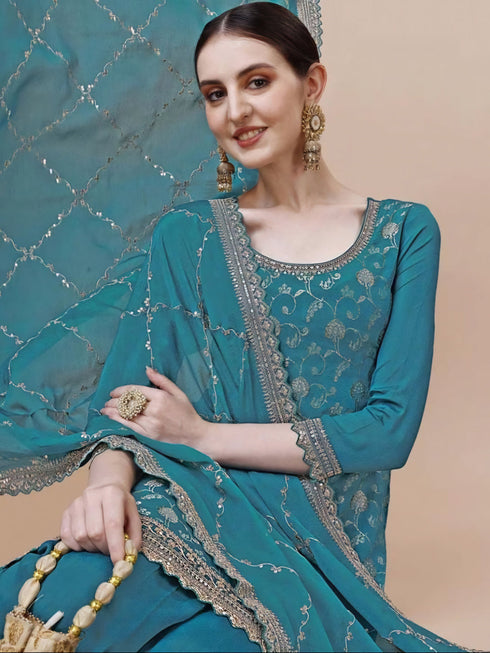 Blue Viscose Chinon Sharara Suit Acy6938 Back View