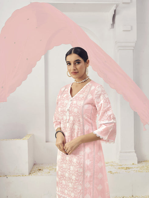 Pink Cotton Pant Suit Acy6993 Back View