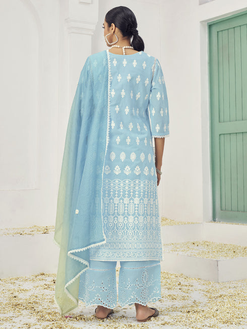 Sky Blue Cotton Pant Suit Acy6995 Closure View