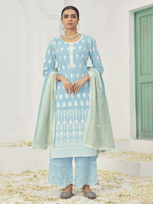 Sky Blue Cotton Pant Suit Acy6995