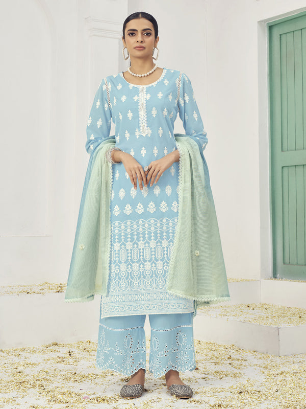 Sky Blue Cotton Pant Suit Acy6995