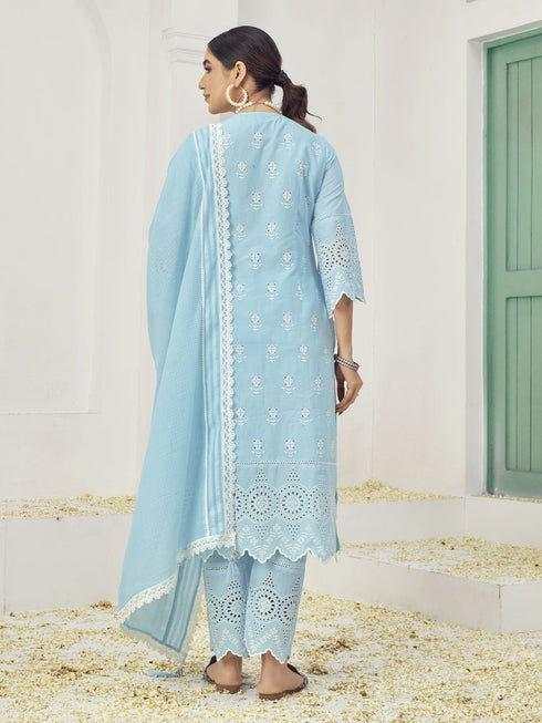 Blue Cotton Pant Suit Acy6996 Closure View